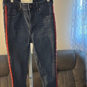 Abercrombie & Fitch Dark Blue Skinny Jeans with Red Stripe